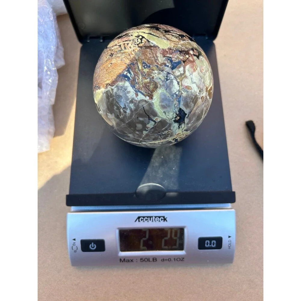 HUGE Volcano Agate Sphere 92.2 mm & over 2 lbs - Amazing UV Reaction
